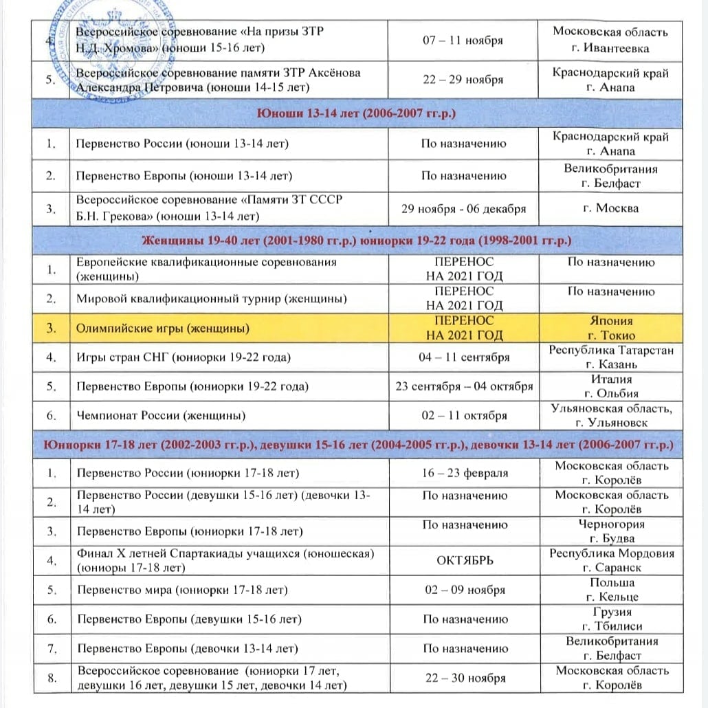 Календарный план соревнований по футболу