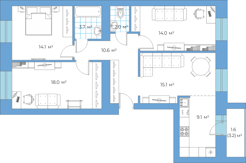 Планировка квартиры 3 комнатной с гардеробной