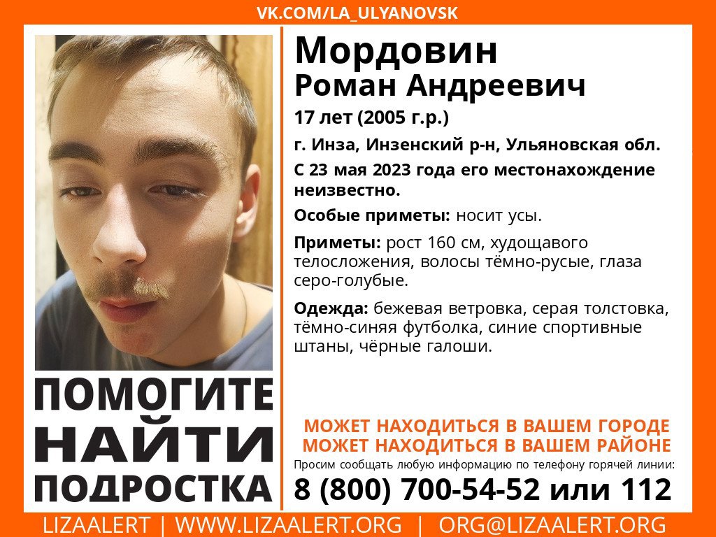 В Ульяновской области разыскивают 17-летнего инзенца с усами: фото и  приметы Улпресса - все новости Ульяновска