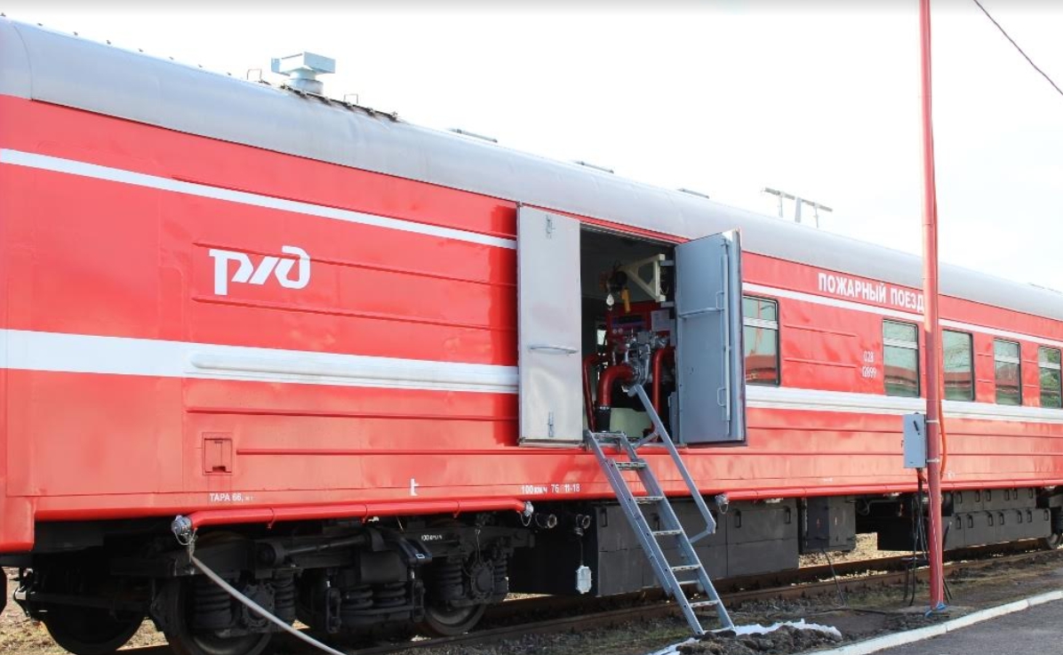 Жд пути ульяновск. Пожарный поезд Ульяновск. Пожарный поезд Беломорск. Пожарный поезд РЖД ТТХ. Вагон насосная станция пожарного поезда.