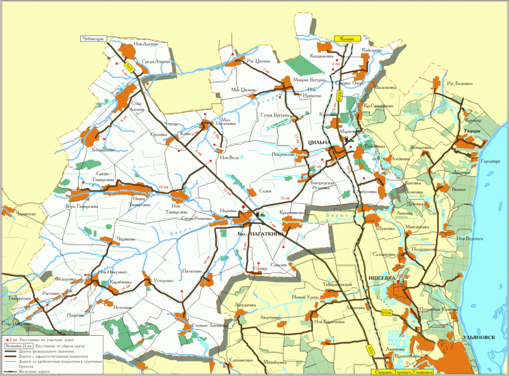 Карта цильнинского района ульяновской области с деревнями и дорогами